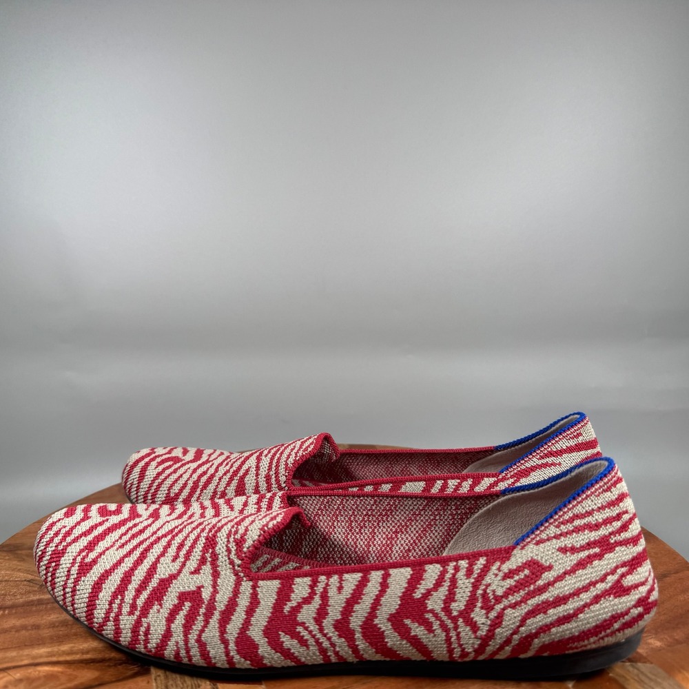 Rothys The Loafer Red Zebra Print Knit Slip On Shoes Womens 8.5 Sustainable - Picture 3 of 7